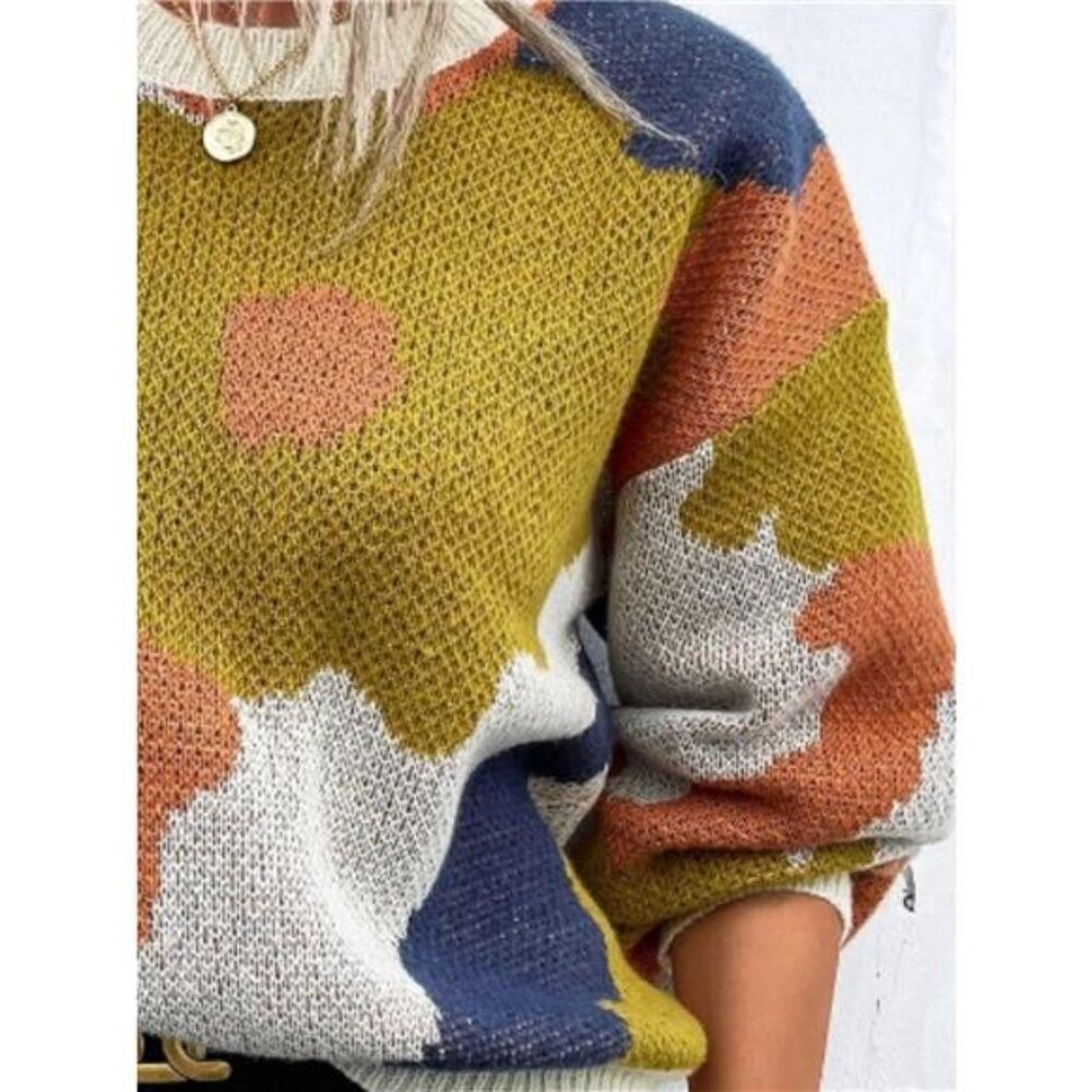 Floral Pattern Round Neck Sweater - Picture 10 of 16